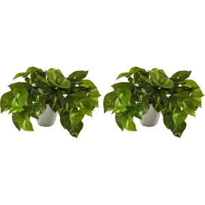 image:imageNearly Natural 9 in Artificial Pothos Real Touch Plant with White Planter1 Count Pack of 2
