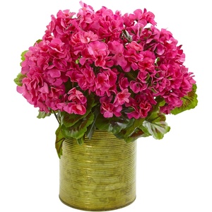image:imageNearly Natural Geranium Artificial Plant in Metal Planter UV Resistant IndoorOutdoorPink