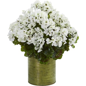 image:imageNearly Natural Geranium Artificial Plant in Metal Planter UV Resistant IndoorOutdoorWhite