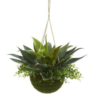 image:imageNearly Natural UV Resistant Artificial Agave and Maiden Hair in Hanging Basket Outdoor Faux Plant For Patio Deck Balcony Indoor Front Porch Decor