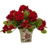 image:imageNearly Natural 11in Geranium Flowering Silk Plant with Floral Planter Set of 2