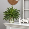 image:imageNearly Natural 15in Boston Fern Artificial Plant with Tuscan Ceramic Green Scroll Planter