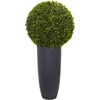 image:imageNearly Natural 28in Boxwood Topiary Ball Artificial Plant in White Tower Planter IndoorOutdoorGreen