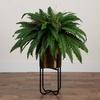 image:imageNearly Natural 35in Artificial Boston Fern Plant on Display Stand in Removal Brass Metal Planter Fake Ferns for Living Room Bedroom Office Home Dcor
