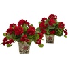 image:imageNearly Natural 11in Geranium Flowering Silk Plant with Floral Planter Set of 2