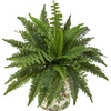 image:imageNearly Natural 15in Boston Fern Artificial Plant with Tuscan Ceramic Green Scroll Planter