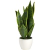 image:imageNearly Natural 16 in Artificial Sansevieria Snake Plant White Planter DecorGreen