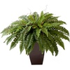 image:imageNearly Natural 23in Artificial Boston Fern Plant with Tapered Bronze Square Metal Planter DIY KIT