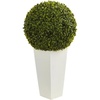 image:imageNearly Natural 28in Boxwood Topiary Ball Artificial Plant in White Tower Planter IndoorOutdoorGreen