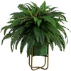 image:imageNearly Natural 31in Artificial Boston Fern Plant on Display Stand in Removal Patina Metal Planter Fake Ferns for Living Room Bedroom Office Home Dcor