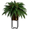 image:imageNearly Natural 35in Artificial Boston Fern Plant on Display Stand in Removal Brass Metal Planter Fake Ferns for Living Room Bedroom Office Home Dcor