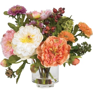 image:imageNearly Natural 10 in Artificial Peony Arrangement in Glass VaseAssorted