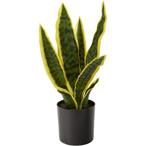 image:imageNearly Natural 14in Artificial Tall Snake Plant Sansevieria Yellow Faux Snake Plant for Indoor Home Decor in Black Nursery Pot Fake Plant for Office Living Room Bedroom Tabletop DIY
