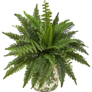 image:imageNearly Natural 15in Boston Fern Artificial Plant with Tuscan Ceramic Green Scroll Planter