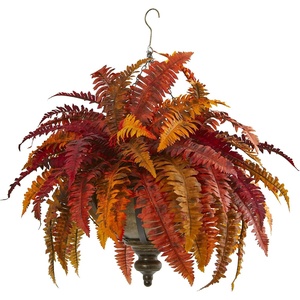 image:imageNearly Natural 28in Autumn Boston Fern Artificial Plant in Hanging Metal Bowl