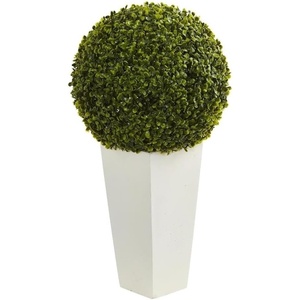 image:imageNearly Natural 28in Boxwood Topiary Ball Artificial Plant in White Tower Planter IndoorOutdoorGreen