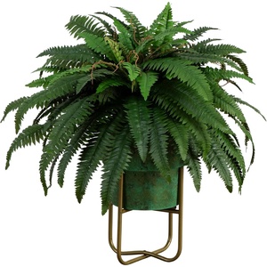 image:imageNearly Natural 31in Artificial Boston Fern Plant on Display Stand in Removal Patina Metal Planter Fake Ferns for Living Room Bedroom Office Home Dcor