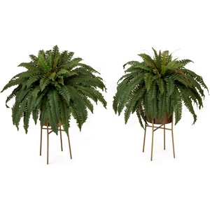 image:imageNearly Natural 32in Artificial Boston Fern Plant with Metal Planter with Stand DIY KIT Set of 2