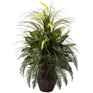 image:imageNearly Natural 6727 3ft Mixed Greens amp Cattails with Planter 26 x 26 x 36 inches GreenGreen