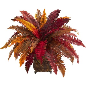 image:imageNearly Natural Autumn Boston Fern Artificial Plant in Metal Planter