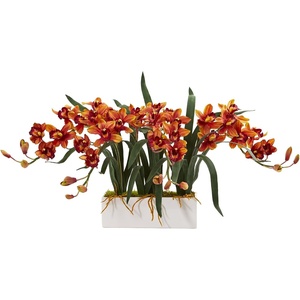 image:imageNearly Natural Cymbidium Artificial Arrangement in White VaseBurgundy