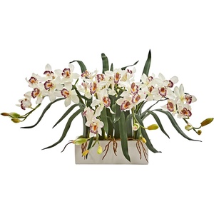 image:imageNearly Natural Cymbidium Artificial Arrangement in White VaseWhite