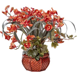 image:imageNearly Natural Cymbidium with Decorative Vase Silk ArrangementRed