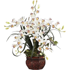 image:imageNearly Natural Cymbidium with Decorative Vase Silk ArrangementWhite