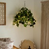 image:imageNearly Natural 24Inch UV Resistant Artificial Philodendron  IndoorOutdoor Hanging Basket with 50 Warm White LED Lights Battery Operated