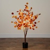 image:imageNearly Natural 4FT Prelit Artificial Autumn Eucalyptus Tree with 160 Warm White LED Lights Faux Eucalyptus Tree with Fall Colors for Home amp Office Dcor in Black Nursery Planter