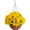 image:imageNearly Natural 24in UV Resistant Artificial Chrysanthemum Hanging Basket IndoorOutdoorYellow