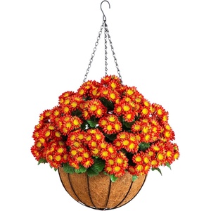image:imageNearly Natural 24in UV Resistant Artificial Chrysanthemum Hanging Basket IndoorOutdoorRed