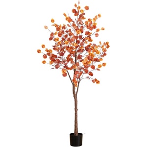 image:imageNearly Natural 6FT Prelit Artificial Autumn Eucalyptus Tree with 300 Warm White LED Lights Faux Eucalyptus Tree with Fall Colors for Home amp Office Dcor in Black Nursery Planter