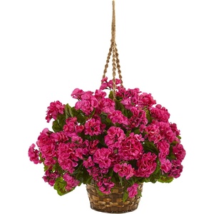 image:imageNearly Natural Geranium Hanging Basket Artificial Plant UV Resistant IndoorOutdoor