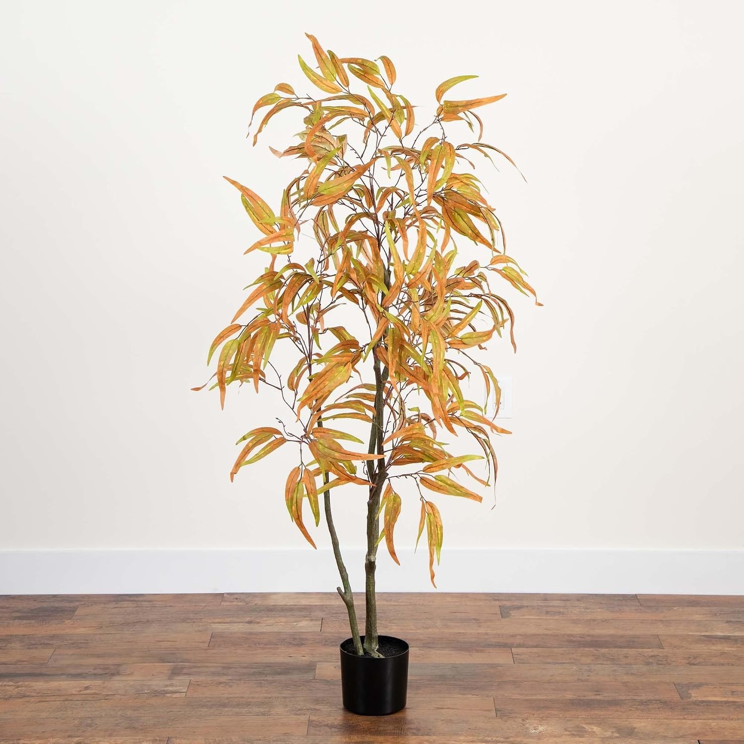 image:imageNearly Natural 5FT Wispy Artificial Eucalyptus Tree for Autumn Faux Eucalyptus Tree with Fall Colors for Home amp Office Dcor in Black Nursery Planter