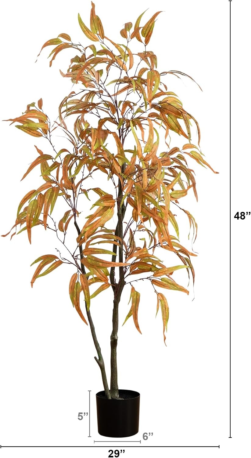 image:imageNearly Natural 5FT Wispy Artificial Eucalyptus Tree for Autumn Faux Eucalyptus Tree with Fall Colors for Home amp Office Dcor in Black Nursery Planter