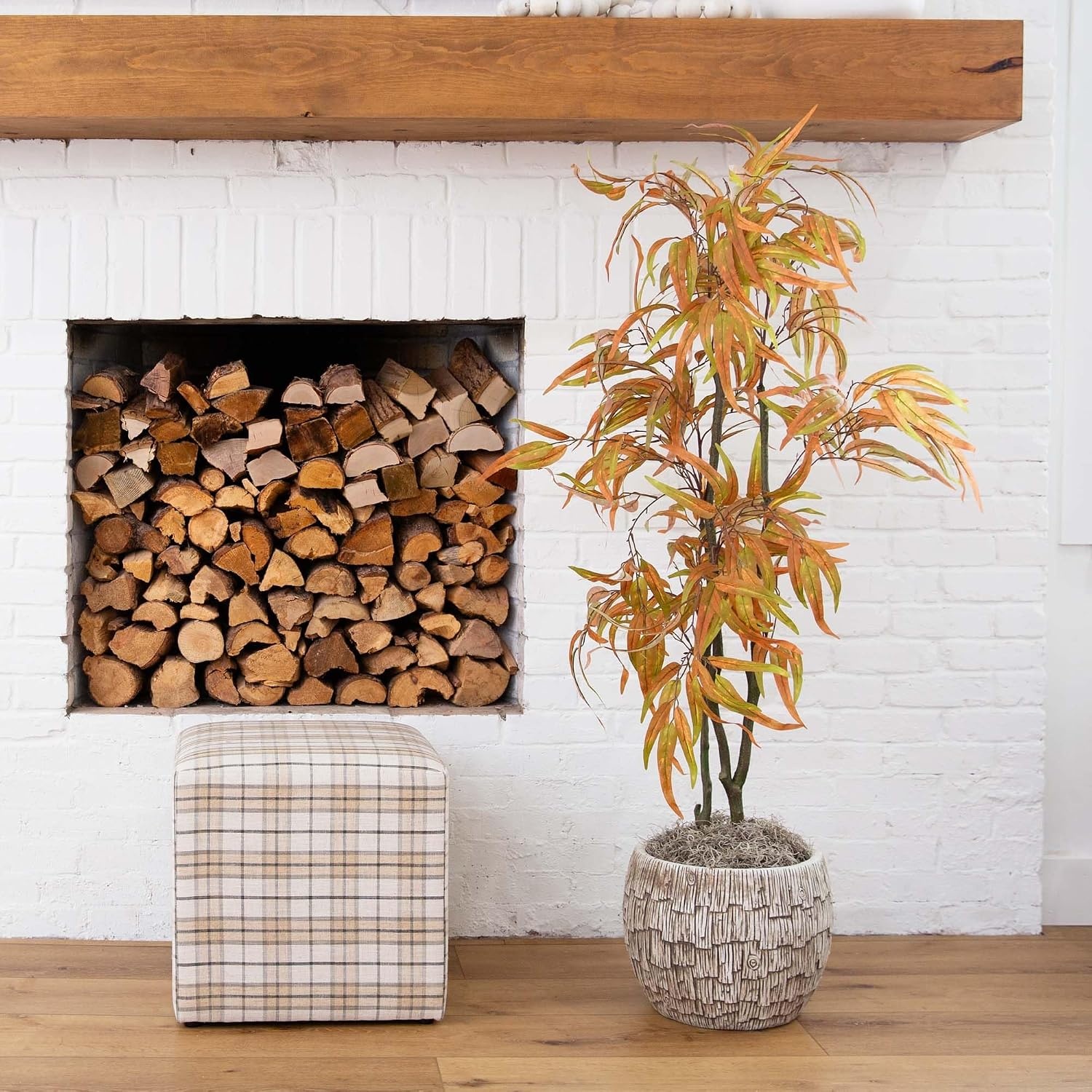 image:imageNearly Natural 5FT Wispy Artificial Eucalyptus Tree for Autumn Faux Eucalyptus Tree with Fall Colors for Home amp Office Dcor in Black Nursery Planter