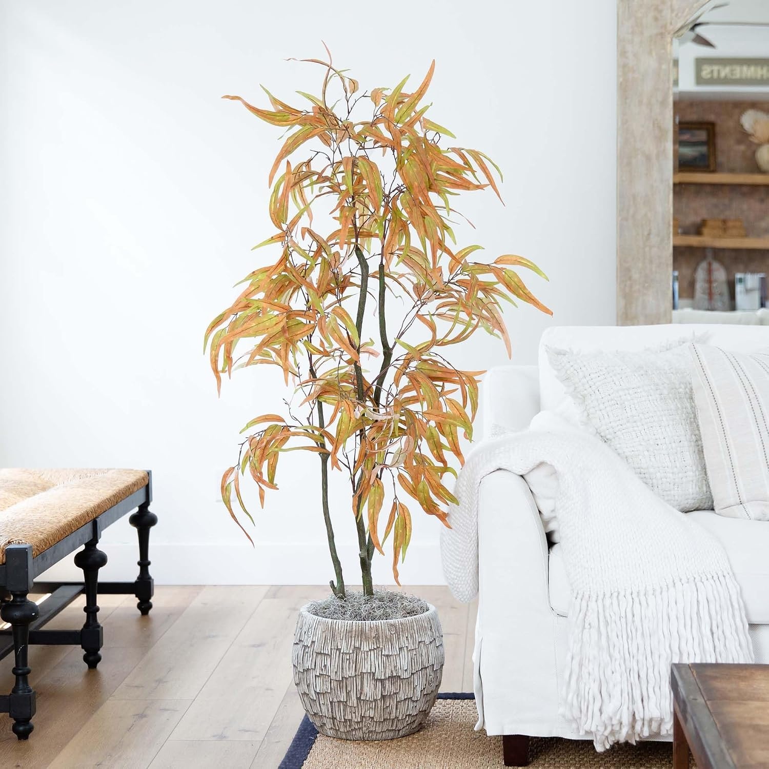image:imageNearly Natural 5FT Wispy Artificial Eucalyptus Tree for Autumn Faux Eucalyptus Tree with Fall Colors for Home amp Office Dcor in Black Nursery Planter