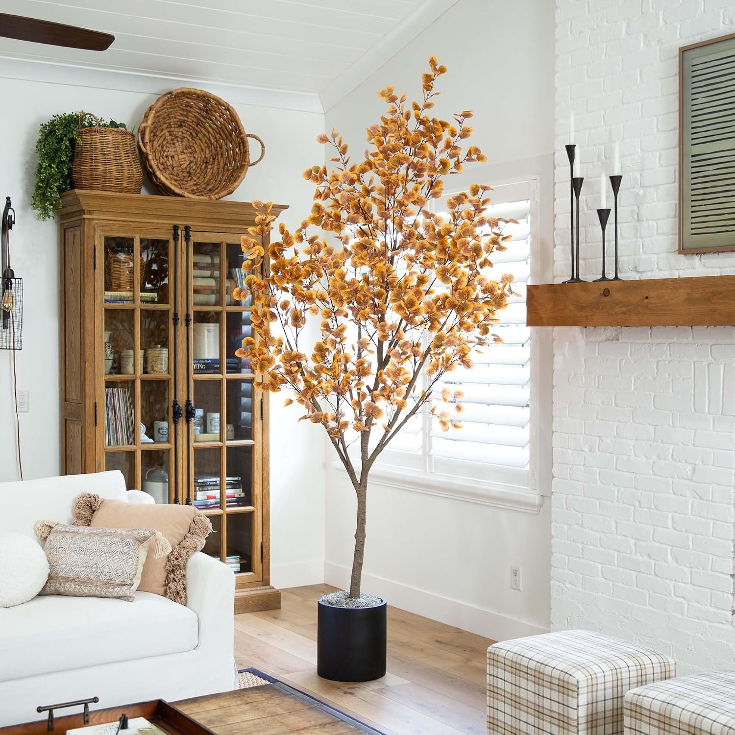 image:imageNearly Natural 9FT Artificial Autumn Eucalyptus Tree Faux Eucalyptus Tree with Fall Colors for Home amp Office Dcor in Black Nursery Planter