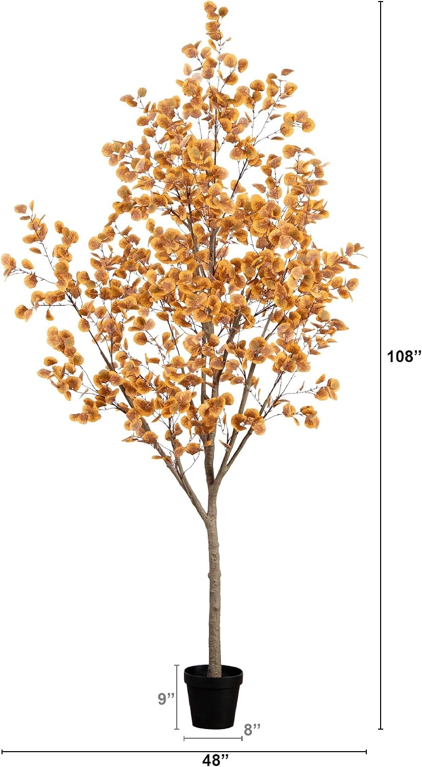 image:imageNearly Natural 9FT Artificial Autumn Eucalyptus Tree Faux Eucalyptus Tree with Fall Colors for Home amp Office Dcor in Black Nursery Planter