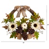 image:imageNearly Natural 20in Autumn Sunflower White Pumpkin and Dried Lotus Pod Artificial Fall Wreath with Decorative Bow