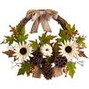 image:imageNearly Natural 20in Autumn Sunflower White Pumpkin and Dried Lotus Pod Artificial Fall Wreath with Decorative Bow