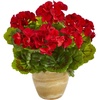 image:imageNearly Natural 11in Geranium Artificial Plant in Ceramic Planter UV Resistant IndoorOutdoorRed
