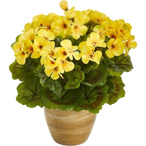 image:imageNearly Natural 11in Geranium Artificial Plant in Ceramic Planter UV Resistant IndoorOutdoorYellow