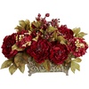 image:imageNearly Natural 18 in Artificial Peony Hydrangea Planter Holiday CenterpieceRed