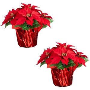 image:imageNearly Natural 13in Red Artificial Poinsettia in Planter Set of 2Red