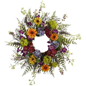 image:imageNearly Natural 24Inch Spring Garden Wreath with Twig Base MulticoloredGreen